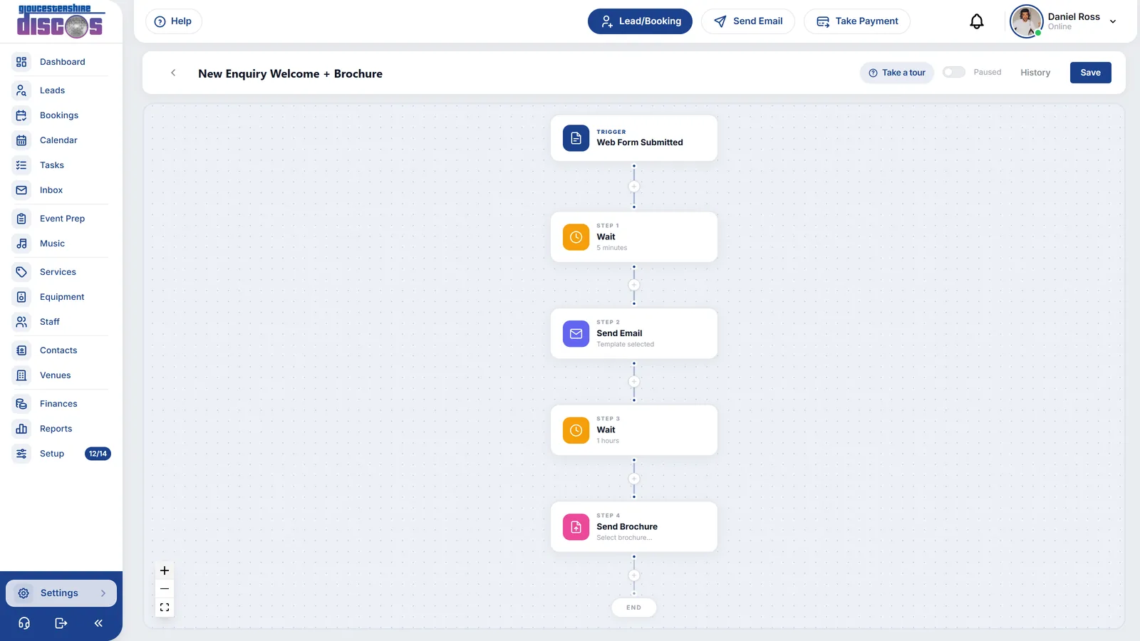 Automated follow-up sequence: web form trigger, wait, send email